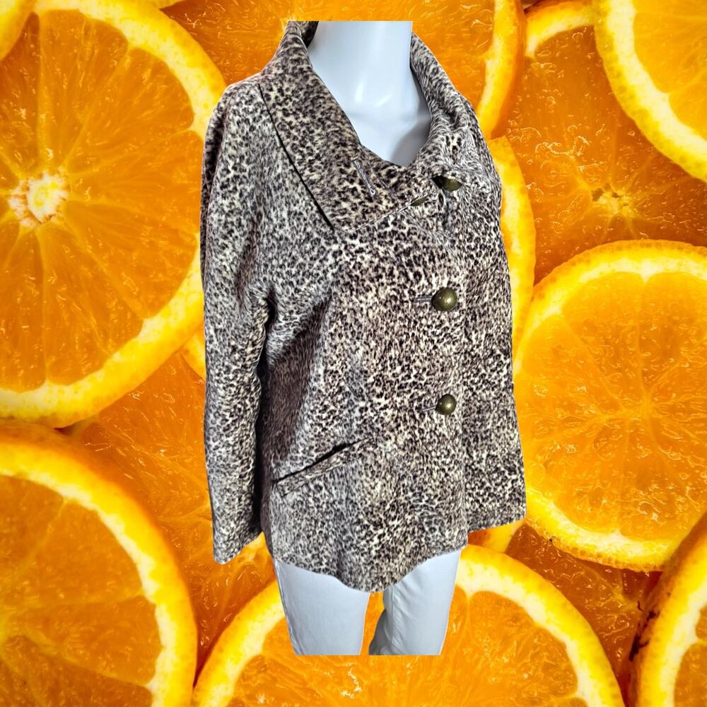 Talbots Women's Vintage Leopard Print ‘The Jackie Fit’ Velvet Coat Size 4P